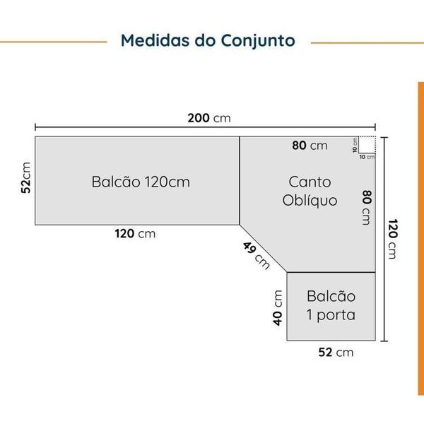 Imagem de Cozinha Modulada 6 Peças com Tampo e Rodapé 3 Aéreos e 3 Balcões Ipanema Cabecasa Madeiramadeira