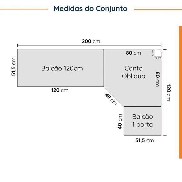 Imagem de Cozinha Modulada 6 Peças sem Tampo 3 Aéreos 6 Portas e 3 Balcões Ipanema CabeCasa MadeiraMadeira