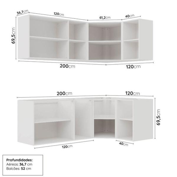 Imagem de Cozinha Modulada 6 Peças sem Tampo sem Rodapé 3 Aéreos e 3 Balcões Ipanema Cabecasa Madeiramadeira