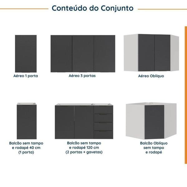 Imagem de Cozinha Modulada 6 Peças sem Tampo sem Rodapé 3 Aéreos e 3 Balcões Ipanema Cabecasa Madeiramadeira