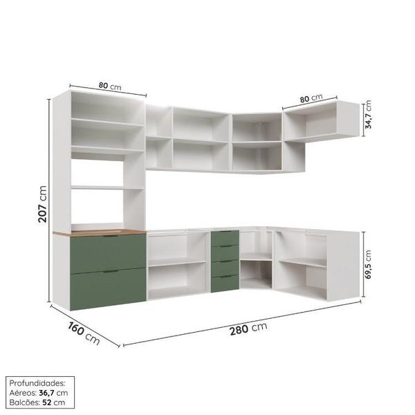 Imagem de Cozinha Modulada 7 Peças sem Tampo 3 Aéreos 3 Balcões e Torre Quente Ipanema Cabecasa Madeiramadeira