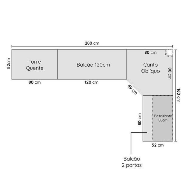 Imagem de Cozinha Modulada 7 Peças sem Tampo com Rodapé Ipanema Cabecasa Madeiramadeira