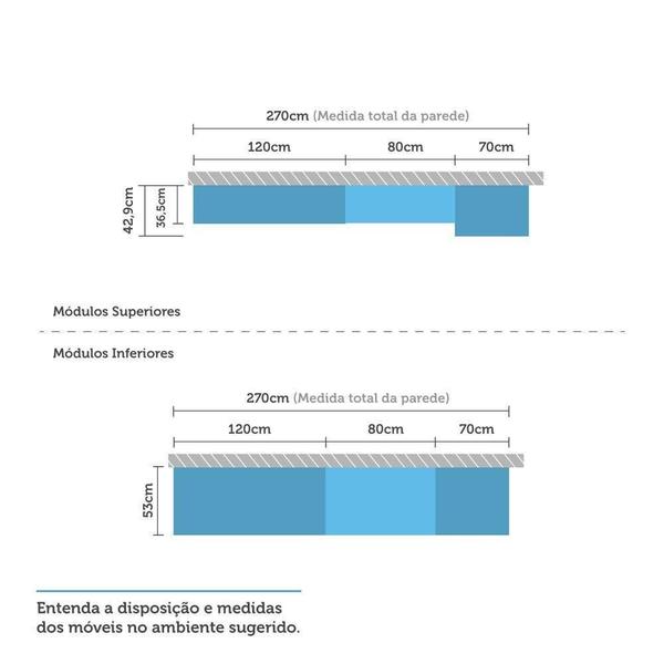 Imagem de Cozinha Modulada 7 Peças Sem Tampo De 120 Branco Com Cumaru