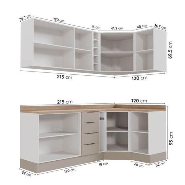 Imagem de Cozinha Modulada 8 Peças com Tampo com Rodapé 4 Aéreos e 4 Balcões Ipanema CabeCasa MadeiraMadeira