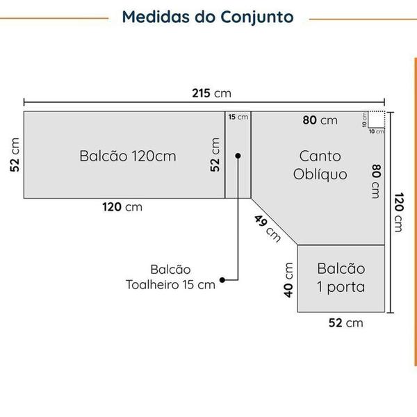 Imagem de Cozinha Modulada 8 Peças com Tampo com Rodapé 4 Aéreos e 4 Balcões Ipanema CabeCasa MadeiraMadeira