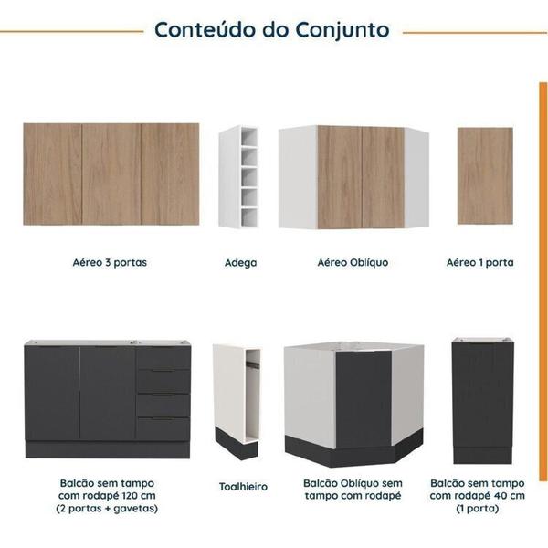 Imagem de Cozinha Modulada 8 Peças sem Tampo com Rodapé 4 Aéreos e 4 Balcões Ipanema Cabecasa Madeiramadeira