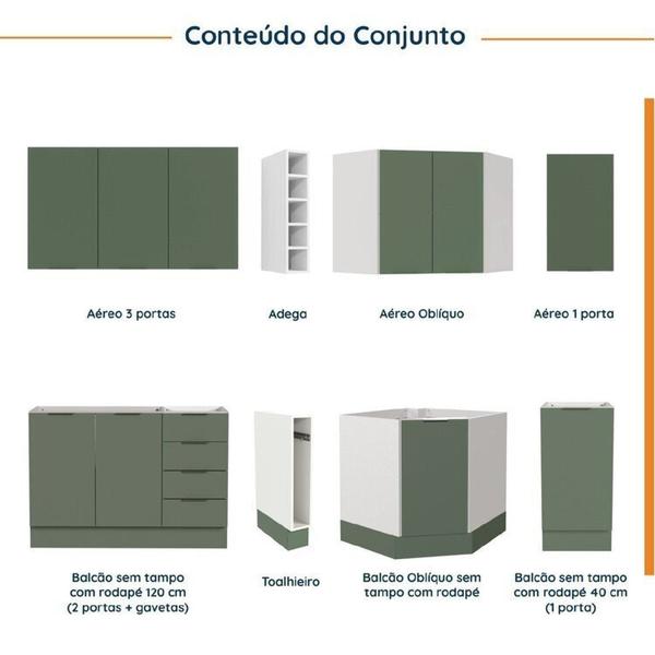 Imagem de Cozinha Modulada 8 Peças sem Tampo com Rodapé 4 Aéreos e 4 Balcões Ipanema Cabecasa Madeiramadeira