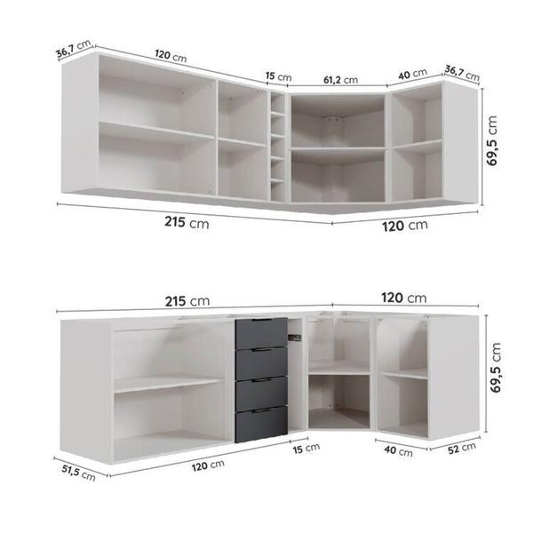 Imagem de Cozinha Modulada 8 Peças sem Tampo sem Rodapé 4 Aéreos e 4 Balcões Ipanema CabeCasa MadeiraMadeira