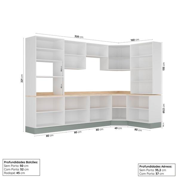 Imagem de Cozinha Modulada 9 Peças com Tampo 1 Torre 4 Aéreos 4 Balcões Arizona Cabecasa Madeiramadeira