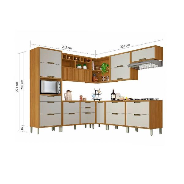 Imagem de Cozinha Modulada 9 Peças Ripado Nesher Imperatriz Ângulo Mdf - Nesher