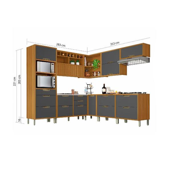 Imagem de Cozinha Modulada 9 Peças Ripado Nesher Imperatriz Ângulo Torre Quente Mdf