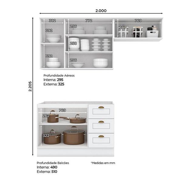 Cozinha Modulada Americana 3 Peças Branco HP Henn Imagem de Cozinha Modulada Americana 3 Peças Branco HP Henn