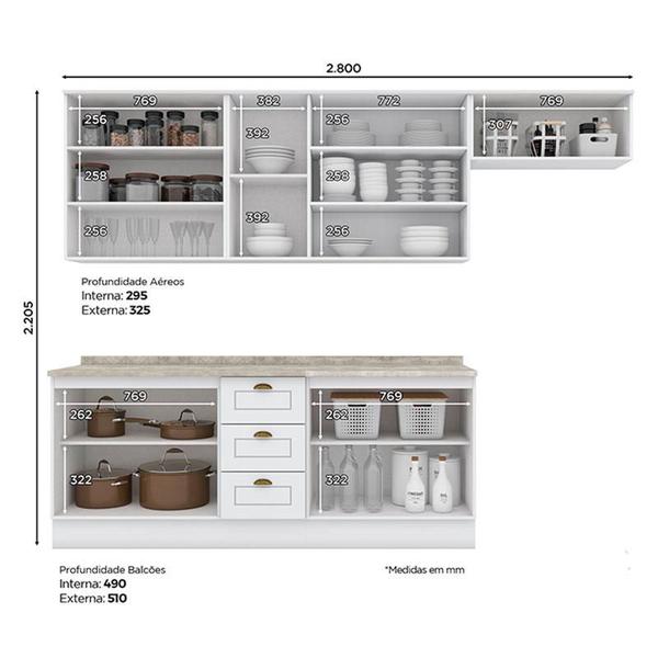 Imagem de Cozinha Modulada Americana 6 Peças Branco HP com Tampo Calcare  Henn