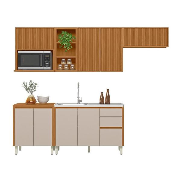 Imagem de Cozinha Modulada Armário Aéreo Ripado 5 peças Nature Off White Matteo Shop JM