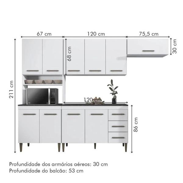 Imagem de Cozinha Modulada Atenas 10 Portas 3 Gavetas Kaiki Móveis Branco