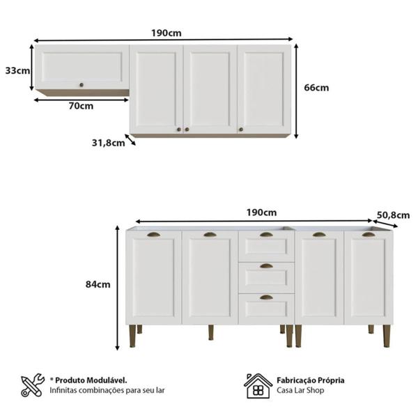 Imagem de Cozinha Modulada Aurora 190cm Clássica Conjunto Provençal