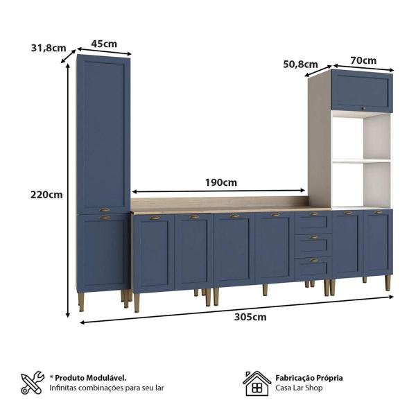 Cozinha Modulada Aurora 305cm Conjunto Provençal Clássica - Casa Lar Shop Made Imagem de Cozinha Modulada Aurora 305cm Conjunto Provençal Clássica