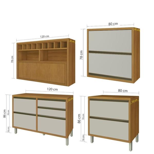 Imagem de Cozinha Modulada Baronesa MDF Com Balcão Marrom Freijó Off White