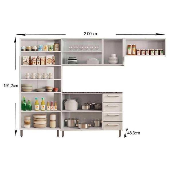 Imagem de Cozinha Modulada Bertolini Gourmet  4 Peças (2 Armários + 1 Balcão + 1 Paneleiro) C4P63 Branco/Preto