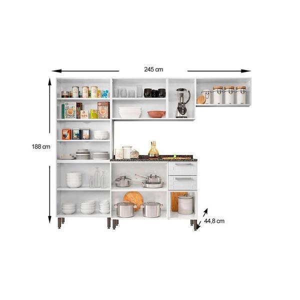 Imagem de Cozinha Modulada Bertolini Múltipla  4 Peças (2 Armários + 1 Balcão + 1 Paneleiro) C4P86 Branco