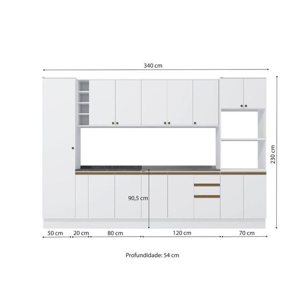 Imagem de Cozinha Modulada Celeste Kappesberg 100% MDF Branco 340cm