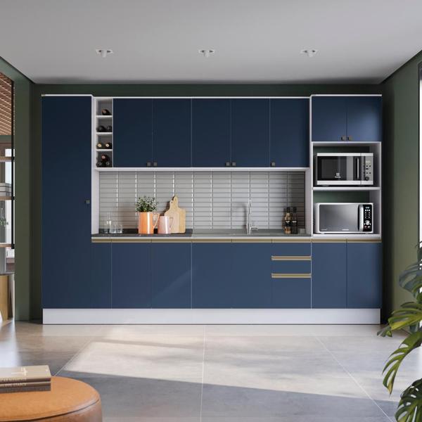 Imagem de Cozinha Modulada Celeste Kappesberg 100% MDF Branco/Azul 340cm