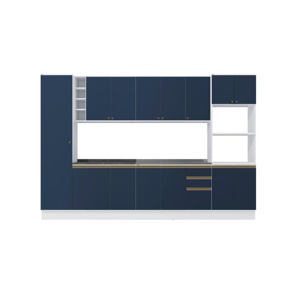 Imagem de Cozinha Modulada Celeste Kappesberg 100% MDF Branco/Azul 340cm