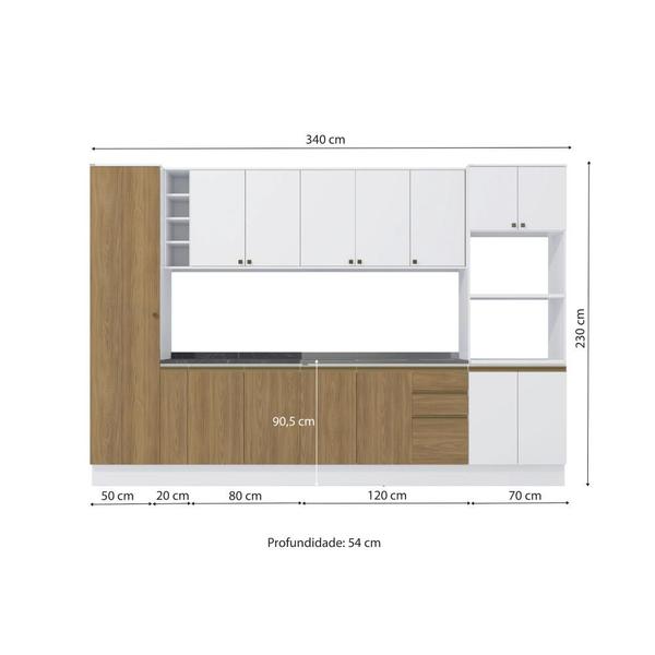 Imagem de Cozinha Modulada Celeste Kappesberg 100% MDF Branco/Nogueira 9 Peças