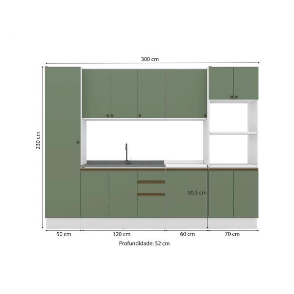 Imagem de Cozinha Modulada Celeste Kappesberg 100% MDF Branco/Verde 300cm