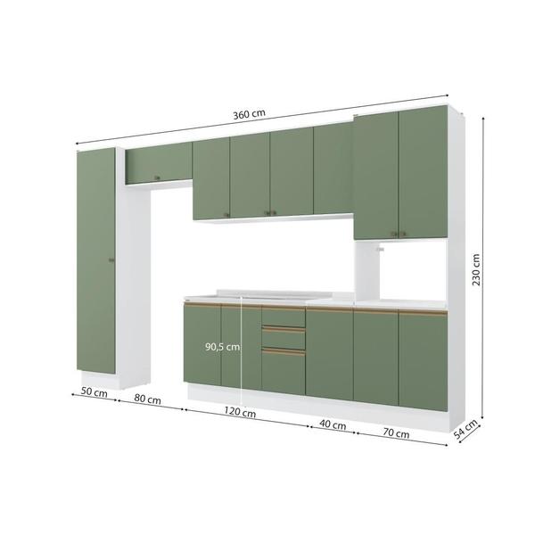 Imagem de Cozinha Modulada Celeste Kappesberg 100% MDF Branco/Verde 360cm