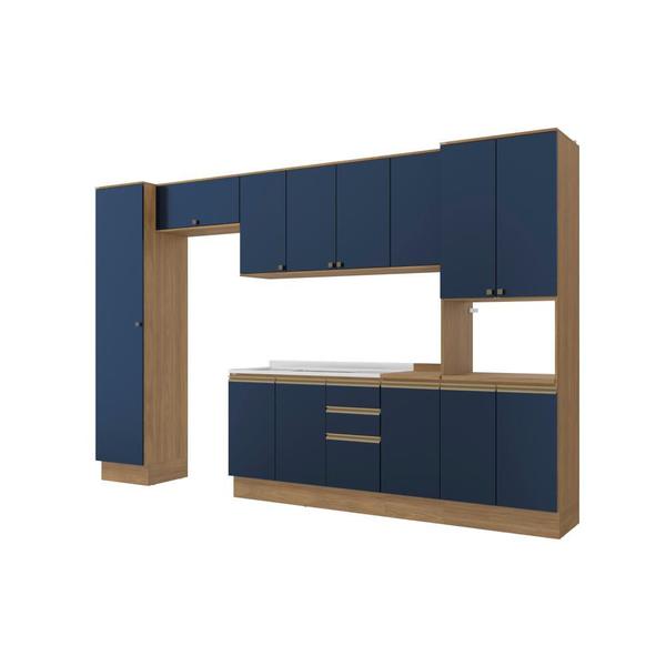 Imagem de Cozinha Modulada Celeste Kappesberg 100% MDF Nogueira/Azul 360cm