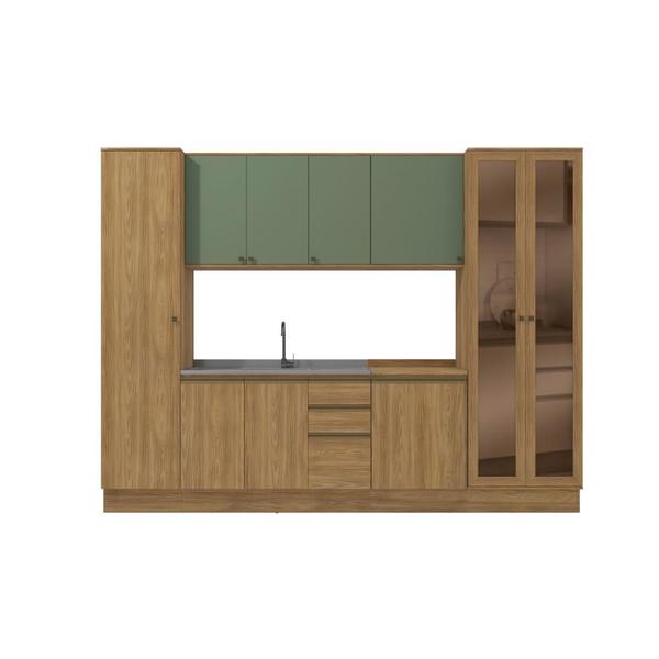 Imagem de Cozinha Modulada Celeste Kappesberg 100% MDF Nogueira/Verde 7 Peças