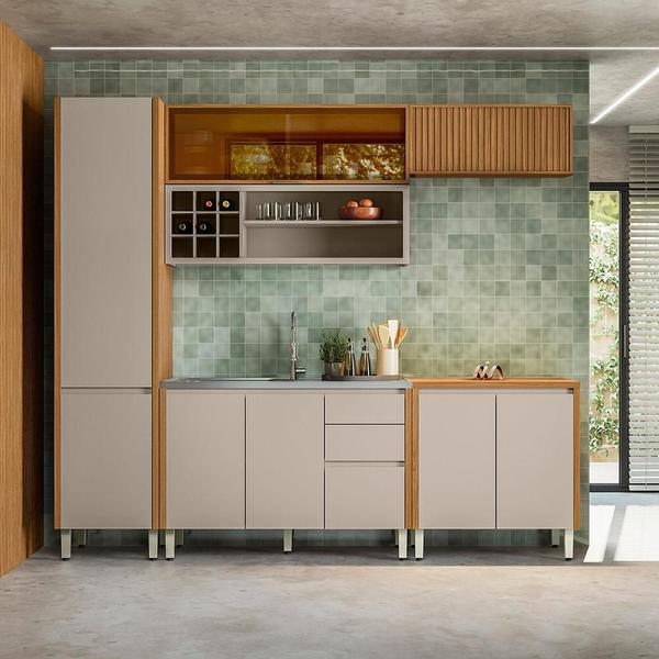 Imagem de Cozinha Modulada Com Armário Aéreo Duplo 5 Peças Nature Off White Matisse Linea Brasil