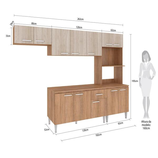 Imagem de Cozinha Modulada com Balcão Tampo Max 262 Cm Armário Nicho Forno MDP Carvalho Blanche - ClickLar