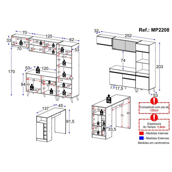 Imagem de Cozinha Modulada com Bancada Americana Veneza Multimóveis MP2208