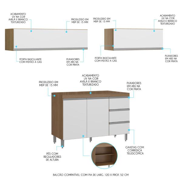 Imagem de Cozinha Modulada com Torre Quente Paneleiro Sabrina 320x202cm 6 Peças Branco Avelã MENU