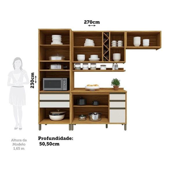 Imagem de Cozinha Modulada Compacta 4 Peças 8 Portas com Vidro e Tampo 100% Mdf Barbados Espresso Móveis