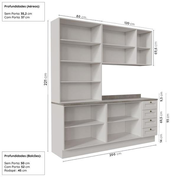 Imagem de Cozinha Modulada Compacta 4 Peças com Armário Aéreo 2 Portas Vidro Arizona CabeCasa MadeiraMadeira