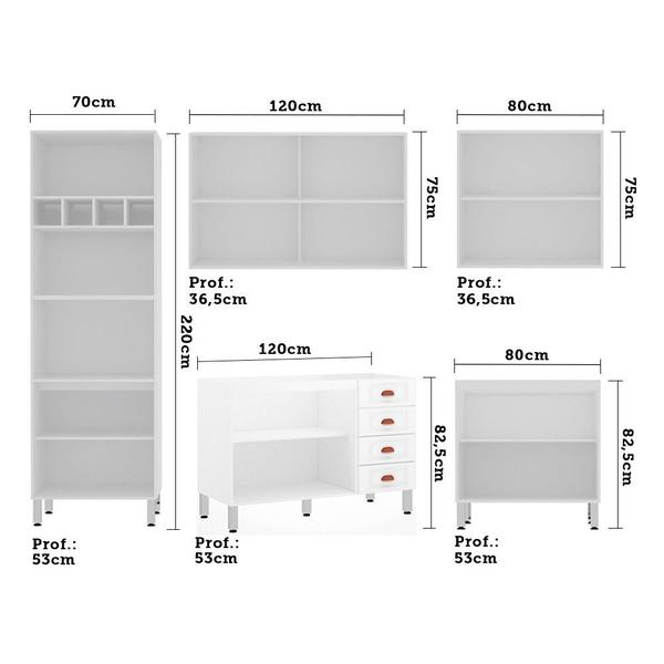 Imagem de Cozinha Modulada Compacta 5 Peças Sem Tampo de 120 Branco Cristal Luciane Móveis