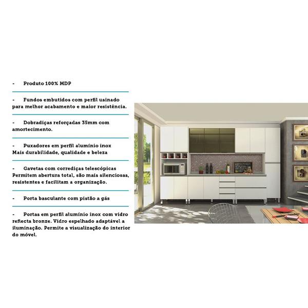 Imagem de Cozinha Modulada Compacta 6 Peças com Tampo Branco Vidro Reflecta Pérola Luciane Móveis