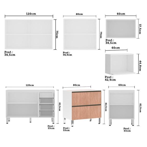 Imagem de Cozinha Modulada Compacta 7 Peças sem Tampo de 120 Branco com Cumaru Pérola Luciane Móveis