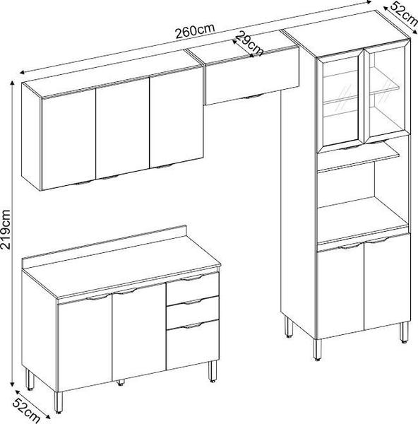 Imagem de Cozinha Modulada Compacta com 10 Portas e 3 Gavetas Branco