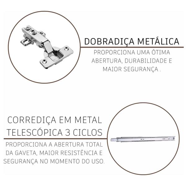 Imagem de Cozinha Modulada Compacta Fidelitá Paris 4 Peças 260cm 11 Portas 3 Gavetas Com Tampo Nogal/Salinas