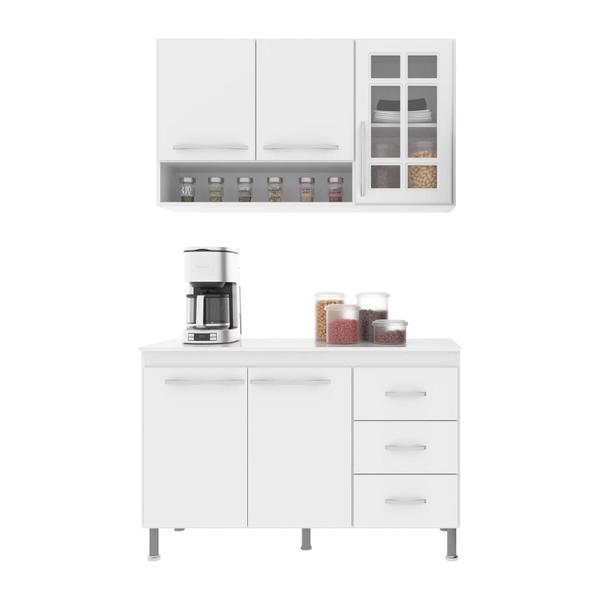 Imagem de Cozinha Modulada Compacta Fidelitá Viena 2 Peças 120cm 5 Portas 3 Gavetas Com Tampo Branco