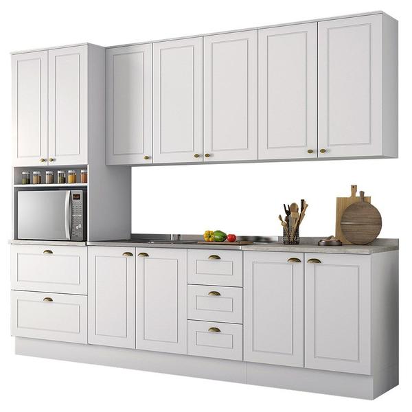 Imagem de Cozinha Modulada Completa 271cm 6 Peças 11 Portas 100%MDF Americana Branco HP - Henn