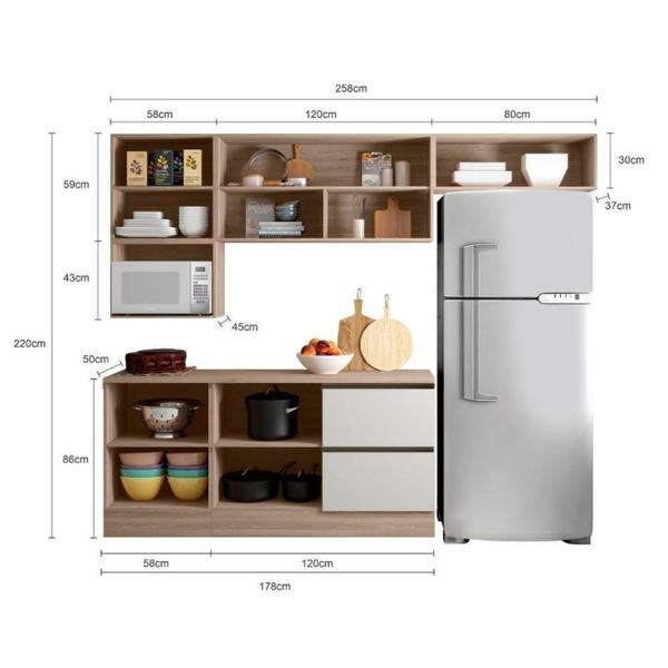 Imagem de Cozinha Modulada Completa 6 Peças 6 Portas 3 Gavetas com Portas Vidro Fumê Etna