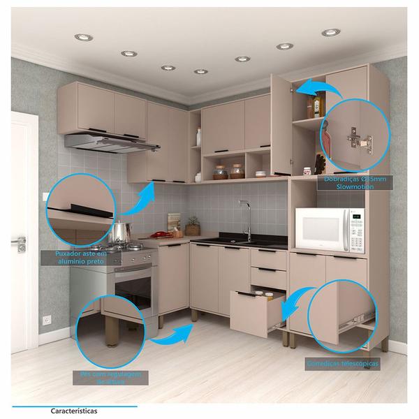 Imagem de Cozinha Modulada Completa 6 Peças com Balcões e Aéreos sem Pia Stylo Luciane Móveis