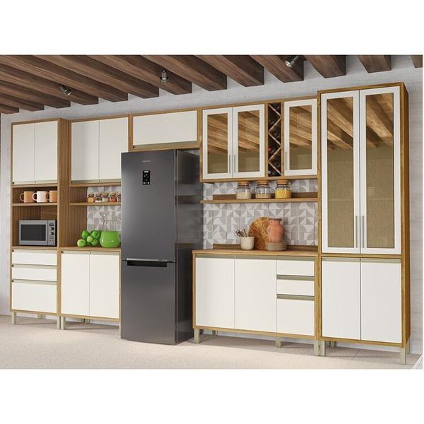 Imagem de Cozinha Modulada Completa 7 Peças 17 Portas com Vidro e Tampo 100% Mdf Barbados Espresso Móveis