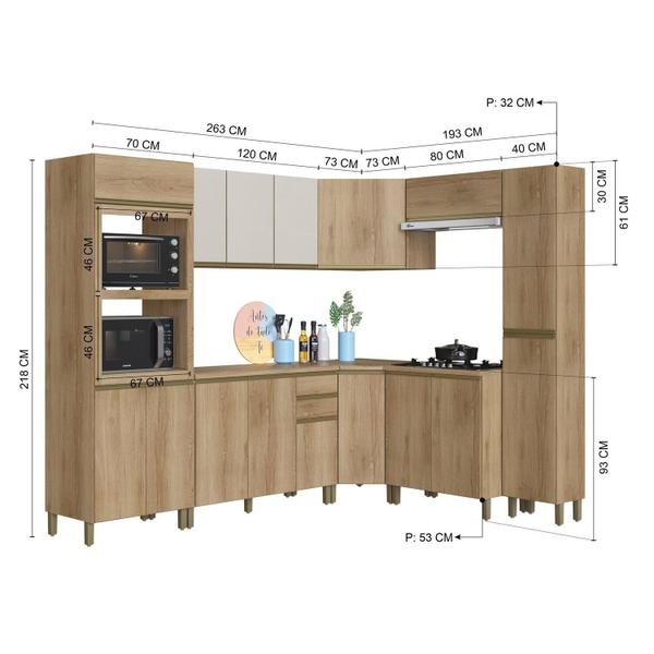 Imagem de Cozinha Modulada Completa 8 Peças 16 Portas 2 Gavetas Montreal Castani/Off-White