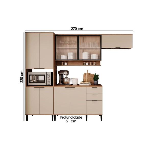 Imagem de Cozinha Modulada Completa Alpha 4 Peças (2Aéreos+1Balcão+1TorreQuente) C4P195 Freijo/Off White - Carraro